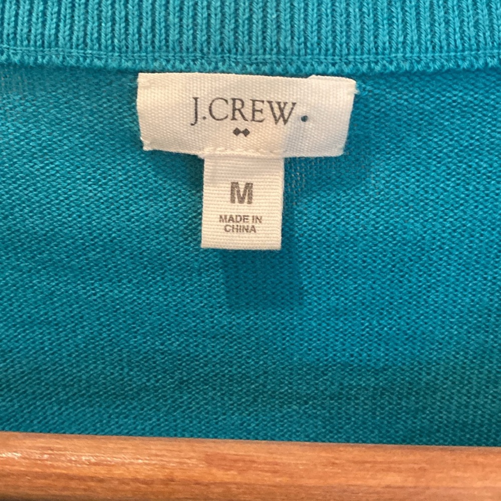 J.Crew turquoise blue crewneck cardigan with three-quarter sleeves size medium - Picture 2 of 2